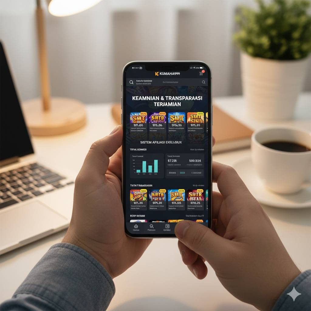 gambar yang mencerminkan pengalaman bermain di Kumaha999 dengan fokus pada keamanan, transparansi, sistem afiliasi, dan RTP yang jelas, semuanya diakses melalui perangkat mobile